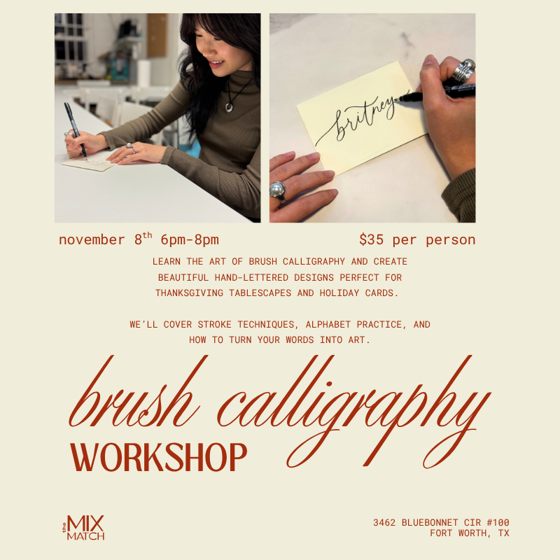 Brush Lettering Calligraphy Workshop November 8th 6pm-8pm