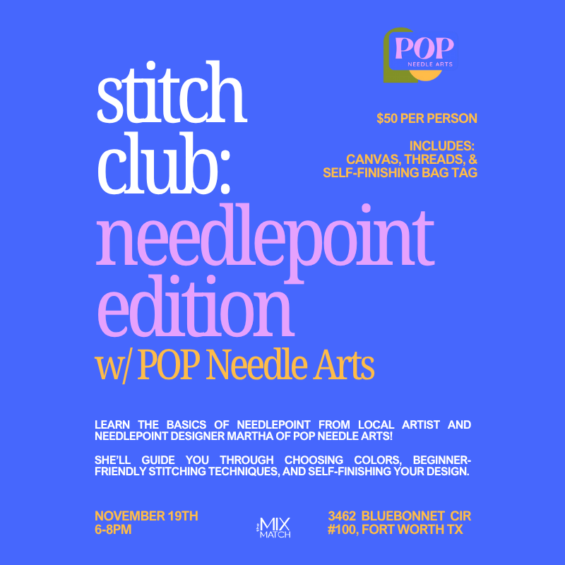 Stitch Club: Intro to Needlepoint w/ Martha of Pop Needle Arts November 19th 6pm-8pm