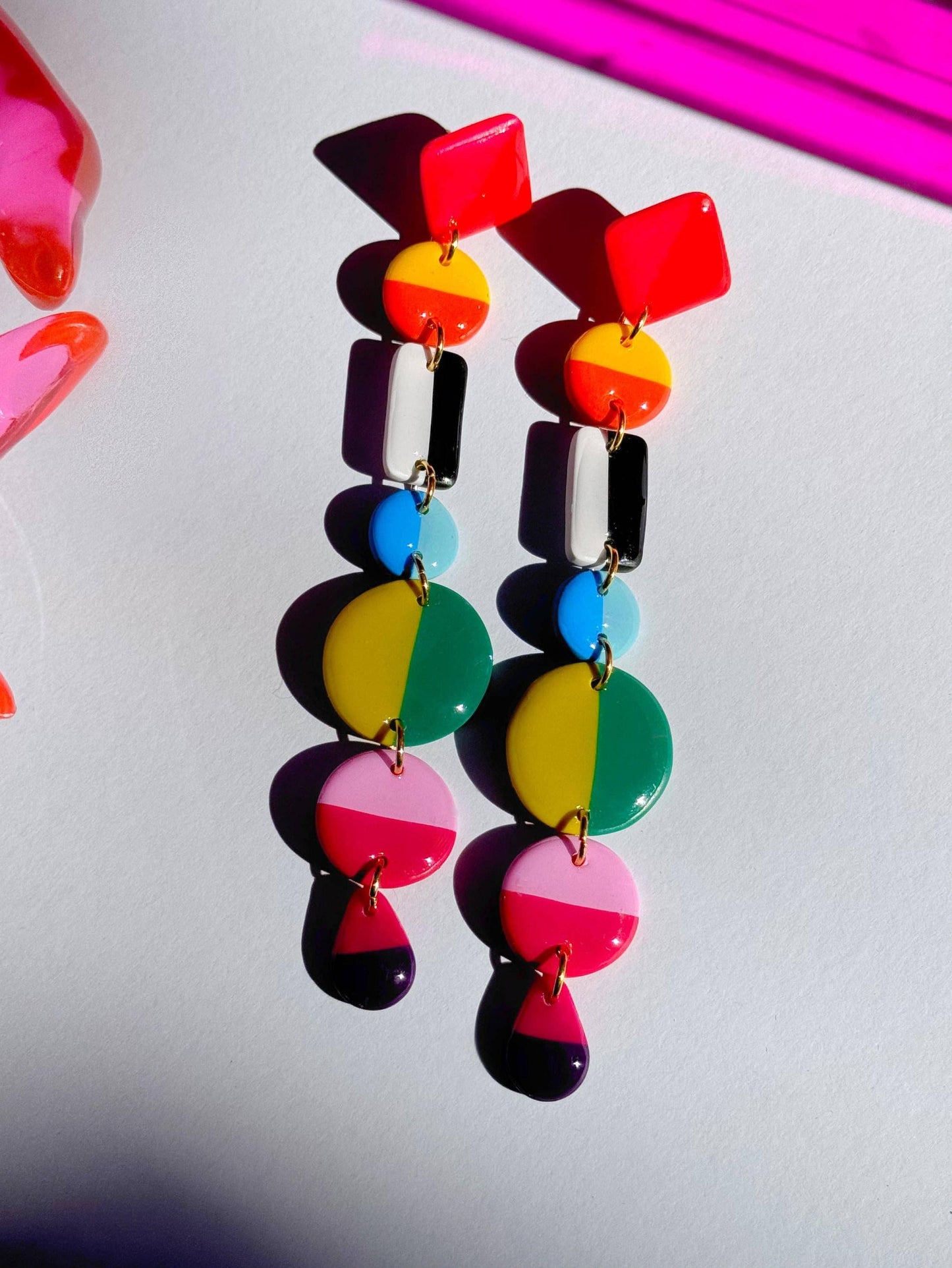 Pink & Red Top Stripes Polymer Clay Earrings