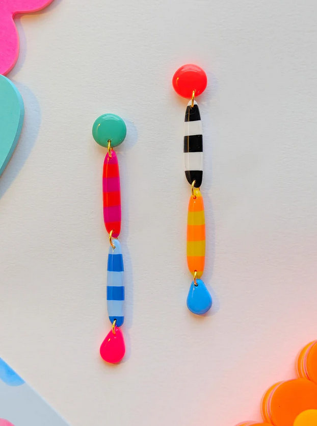 Long Retro Stripes Polymer Clay Earrings
